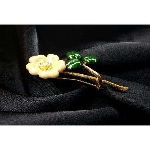 Vintage Metropolitan Museum Of Art Flower Brooch Cream & Green - Picture 4 of 6